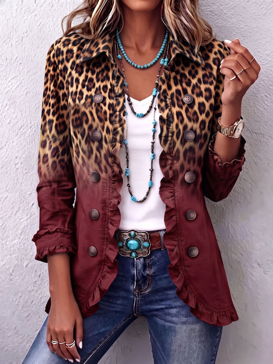 Juana | Chaqueta Blazer Leopardo Vino con Volantes
